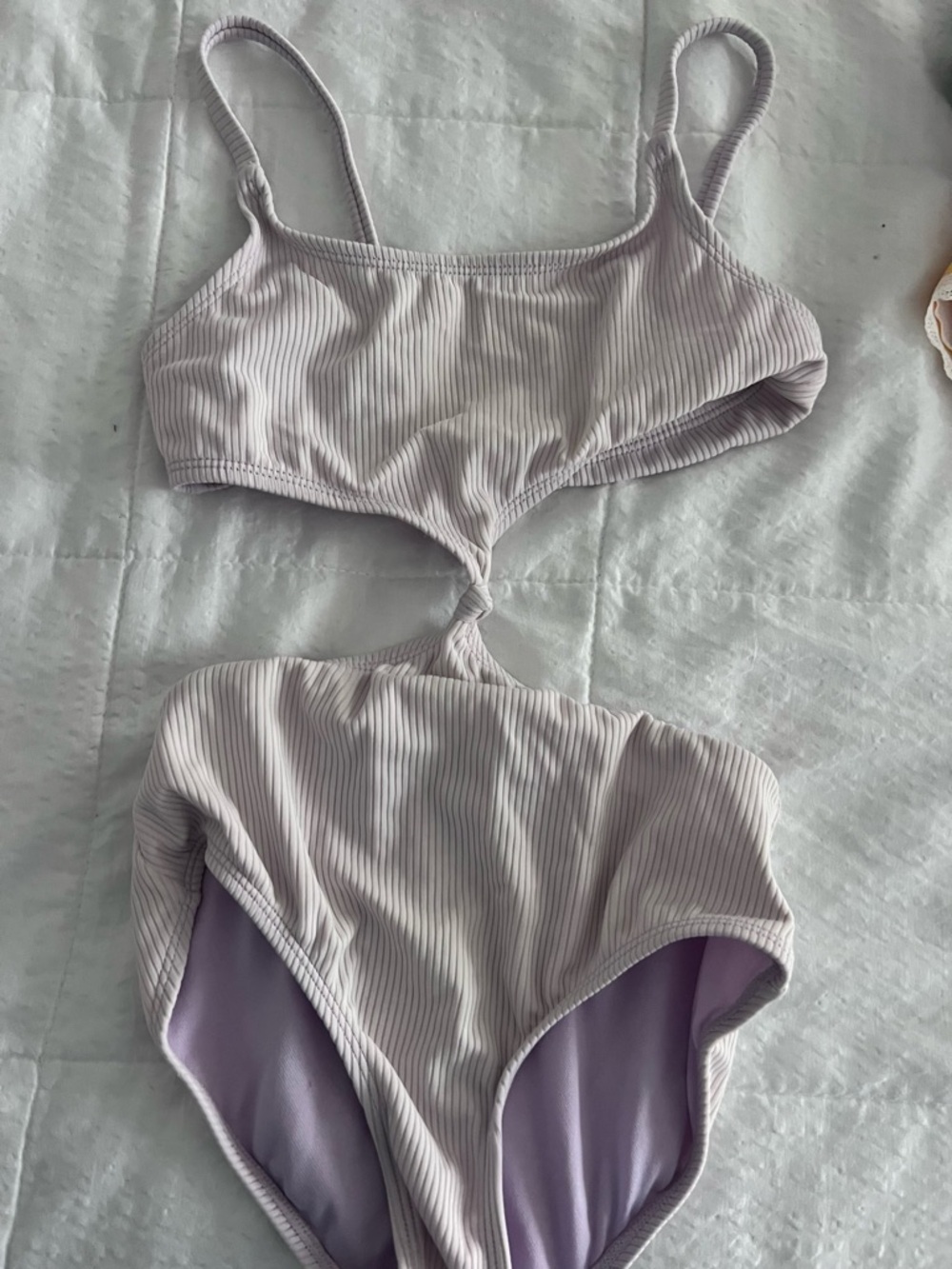 Girls  Ribbed One-Piece Swim Suit in Light Lavender